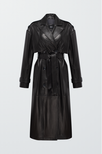 Black trench coat made of genuine sheepskin