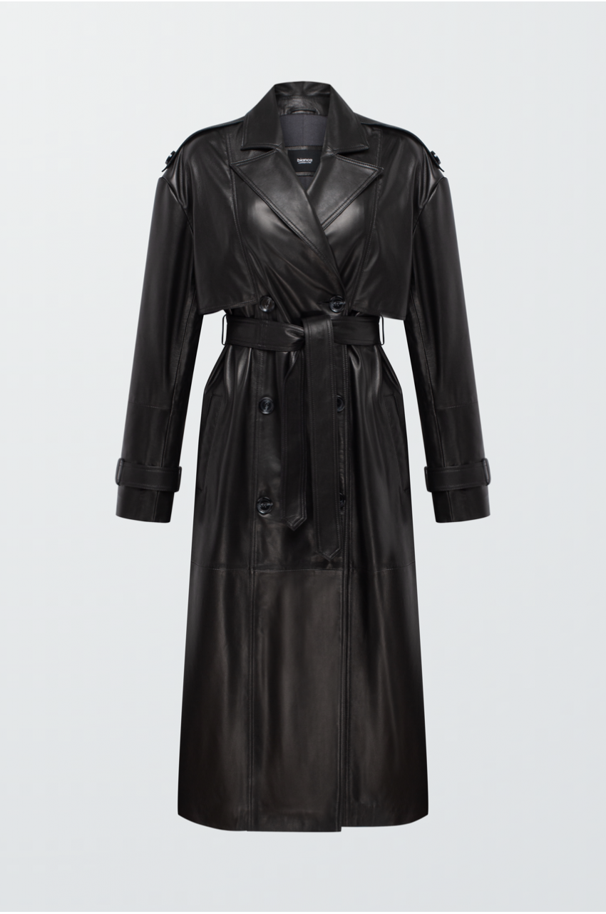 Black trench coat made of genuine sheepskin