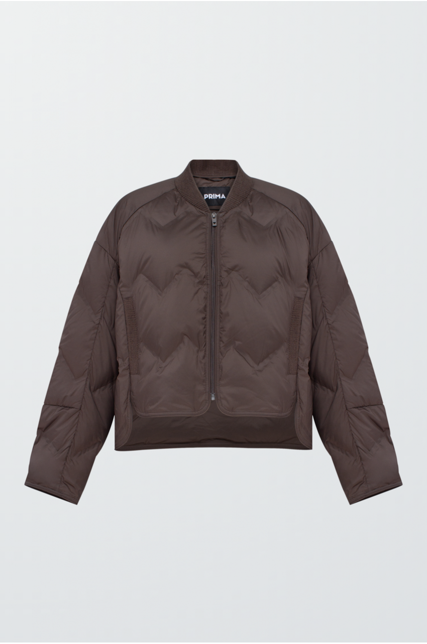 Short brown down jacket with natural filling