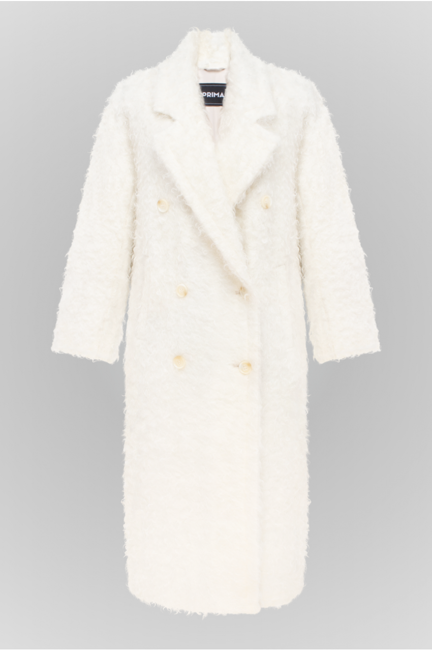 Long women's coat of white color