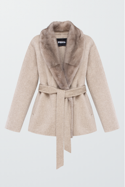 Beige coat with mink collar