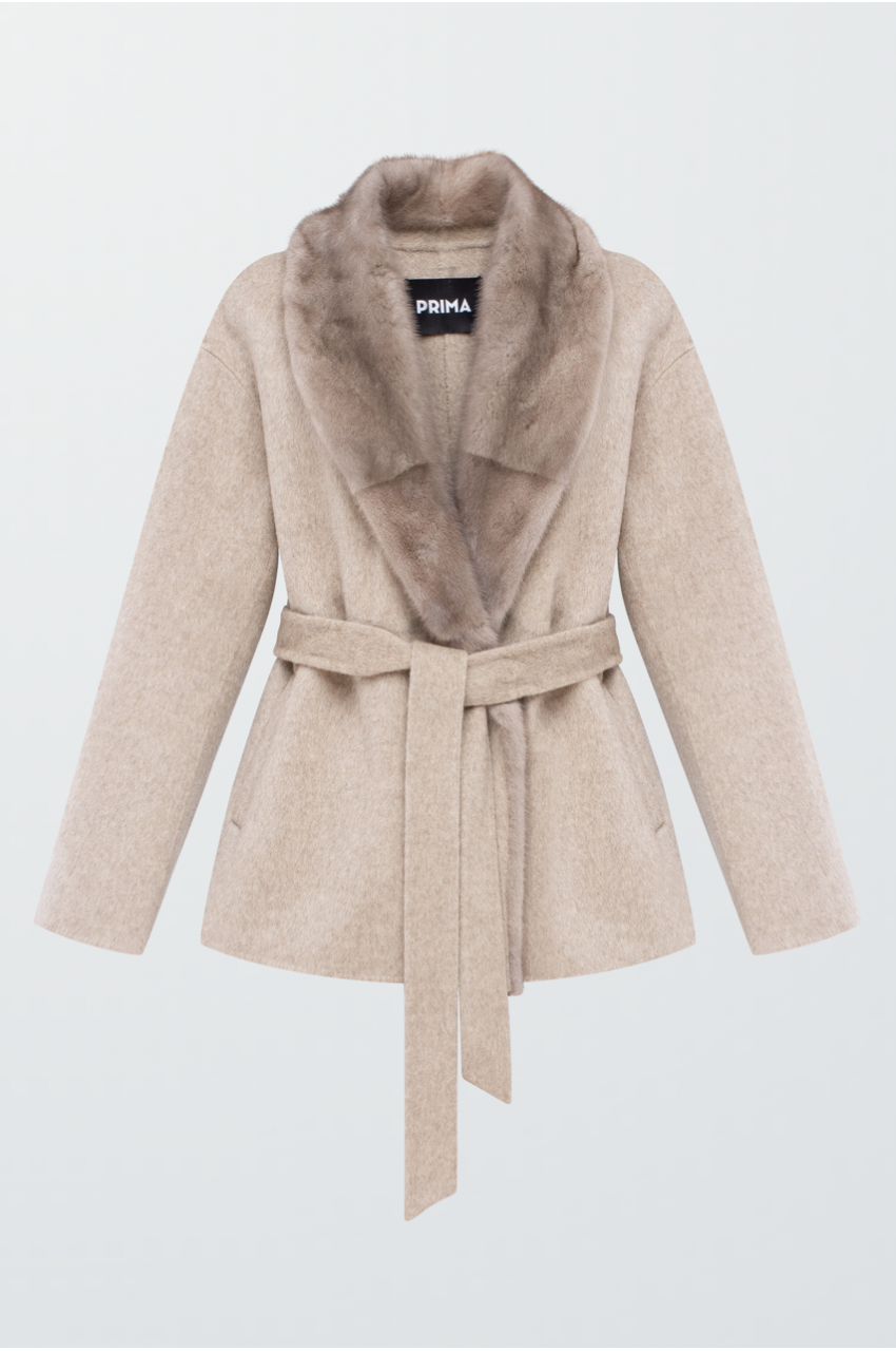 Beige coat with mink collar