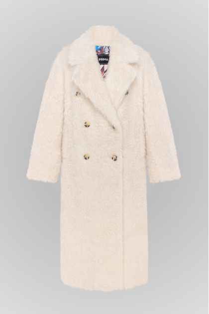 Stylish milky-colored coat made of eco-fur