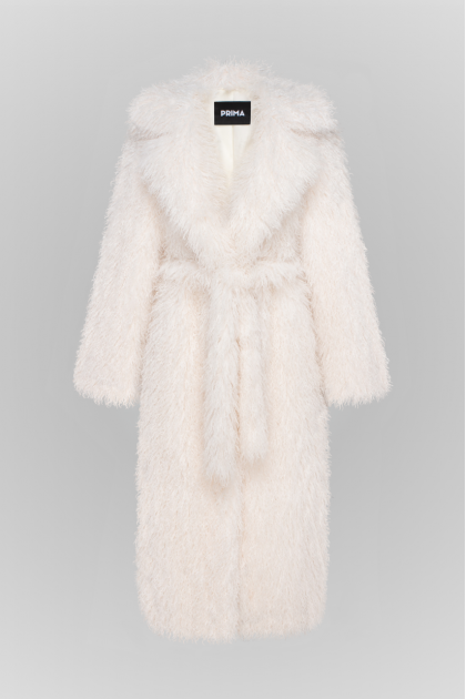 Long coat made of milky eco-fur
