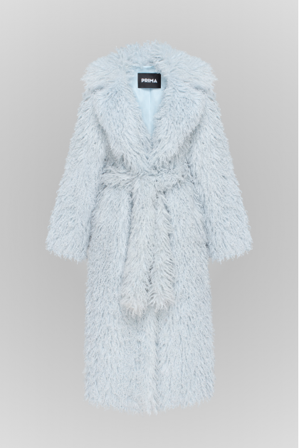 Long coat made of eco-fur in blue color