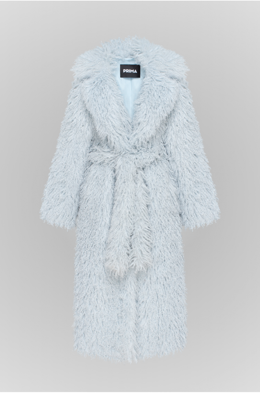 Long coat made of eco-fur in blue color
