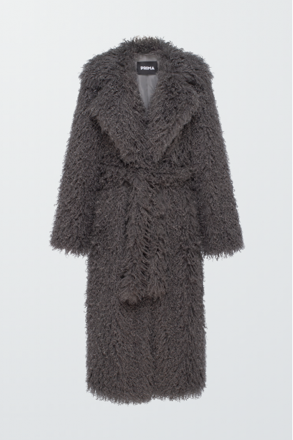 Long gray coat made of eco-fur