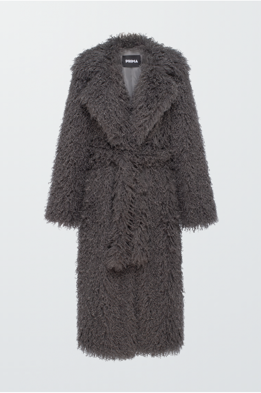 Long gray coat made of eco-fur