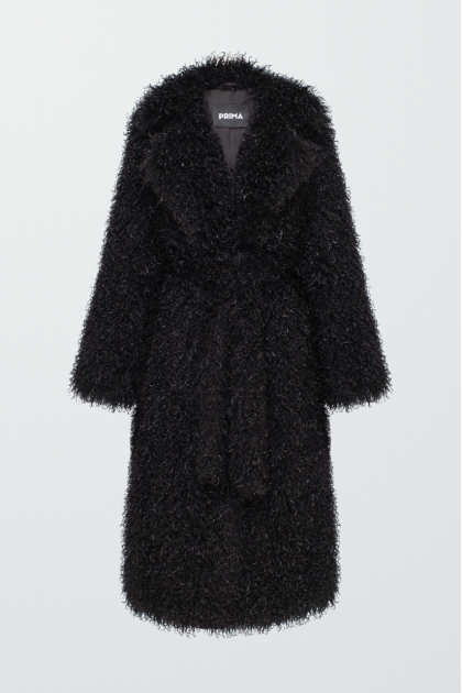 Long coat made of eco-fur in black