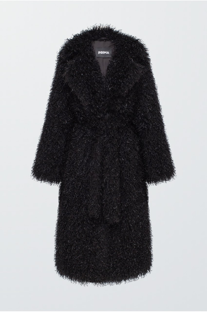 Long coat made of eco-fur in black