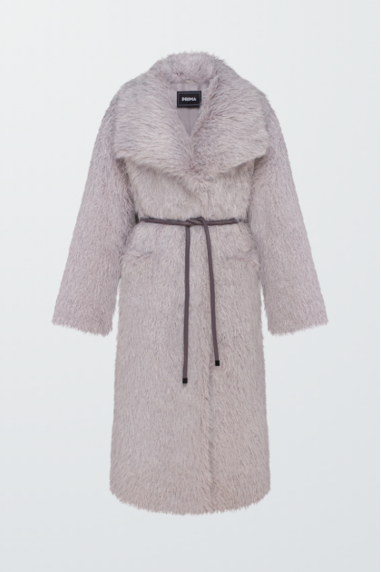 Long coat with eco fur in gray color