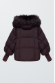 Short dark chocolate down jacket with fox fur