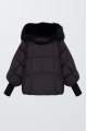 Short black down jacket with fox fur