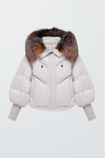 White down jacket with red fox fur