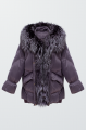 Women's amethyst-colored down jacket with fox fur
