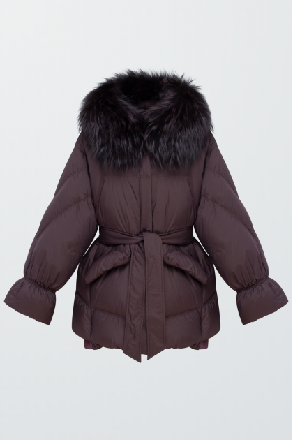 Women's dark chocolate down jacket with fox fur