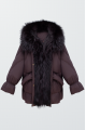 Women's dark chocolate down jacket with fox fur