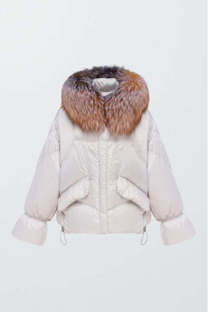 White down jacket with red fox fur