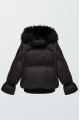 Stylish black down jacket with fox fur