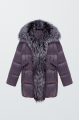 Women's amethyst-colored down jacket with fox fur