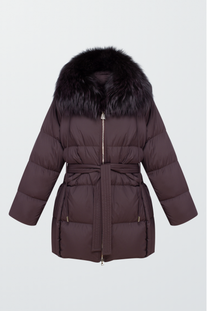 Women's dark chocolate down jacket with fox fur