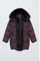 Women's dark chocolate down jacket with fox fur