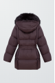 Women's dark chocolate down jacket with fox fur