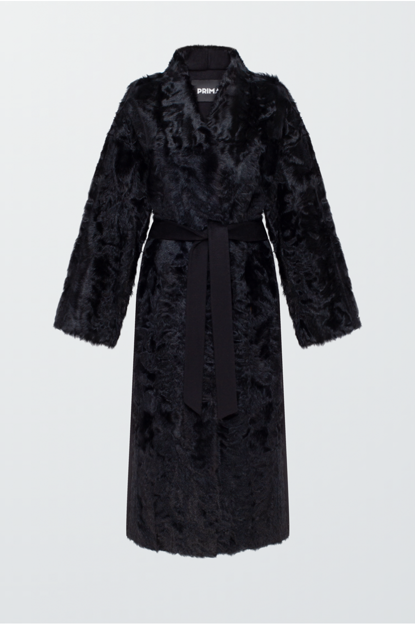 Long coat with lamb fur in black