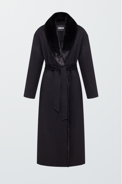 Long black coat with mink collar