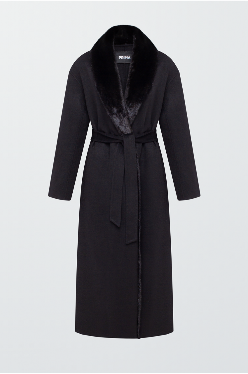 Long black coat with mink collar
