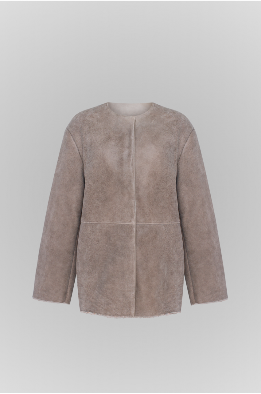 Gray sheepskin coat in VINTAGE style