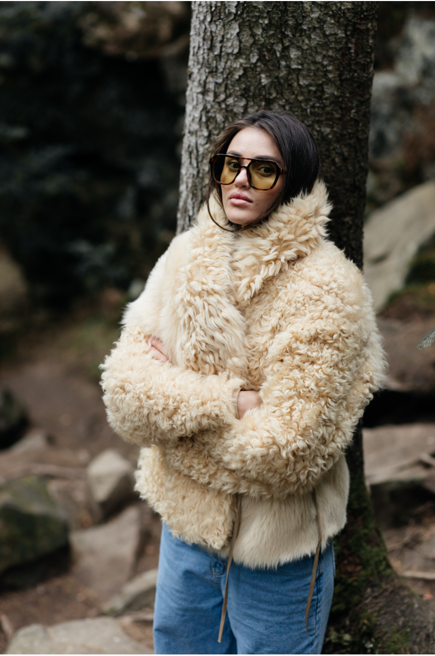 Women's beige sheepskin coat