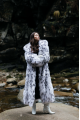 Long white Canadian fox fur coat with hood