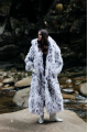 Long white Canadian fox fur coat with hood