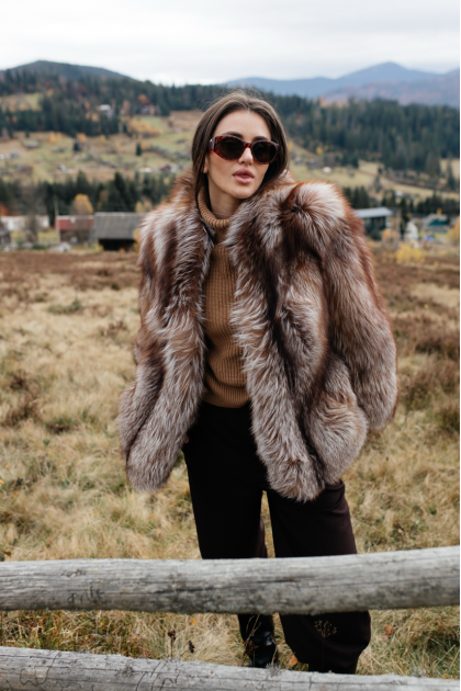 Stylish brown fox fur coat