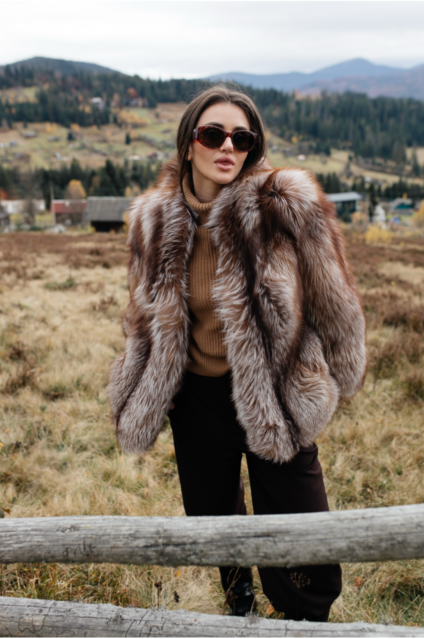 Stylish brown fox fur coat