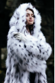 Long white Canadian fox fur coat with hood