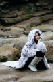 Long white Canadian fox fur coat with hood
