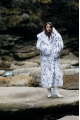 Long white Canadian fox fur coat with hood