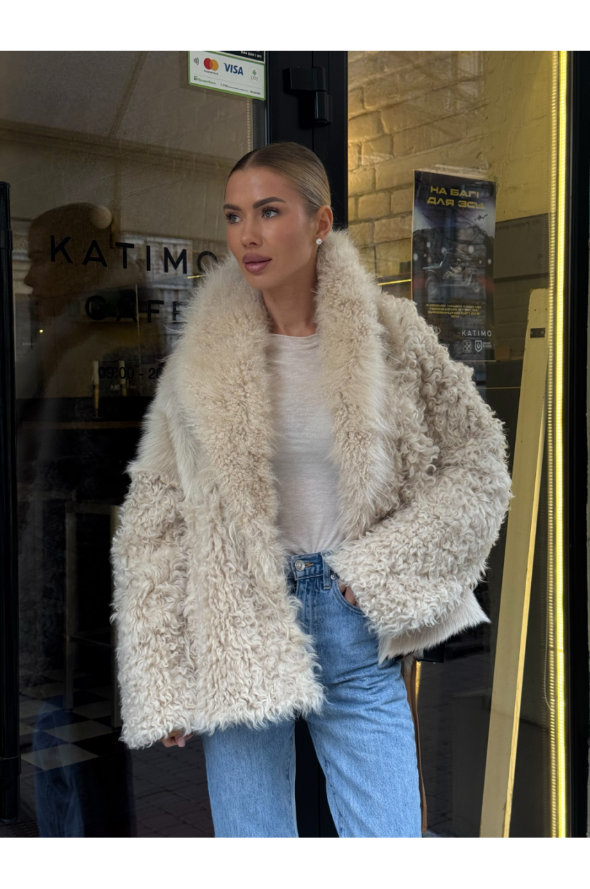 Women's double-sided sheepskin coat in beige color
