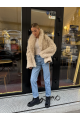 Women's double-sided sheepskin coat in beige color