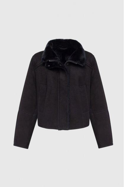 Black suede merino sheepskin coat