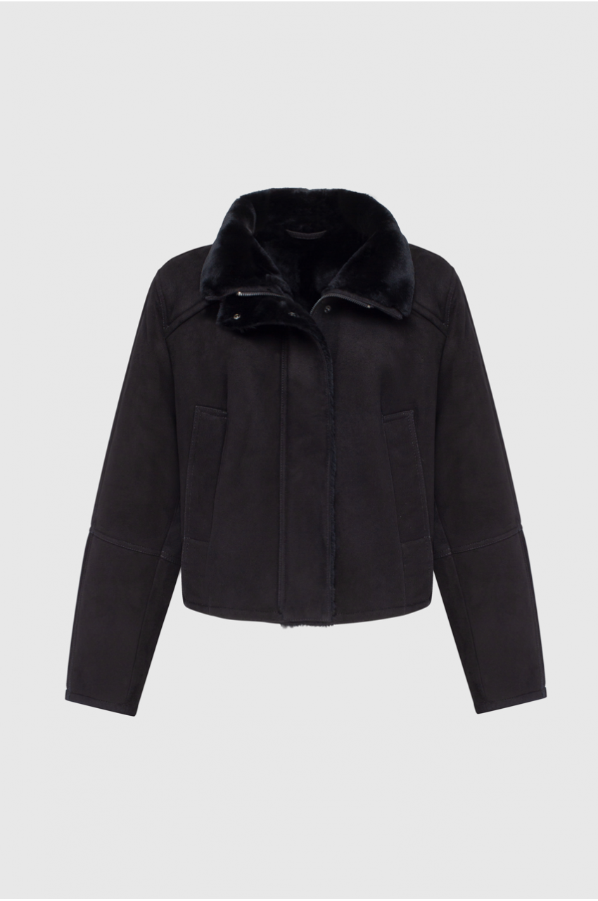 Black suede merino sheepskin coat