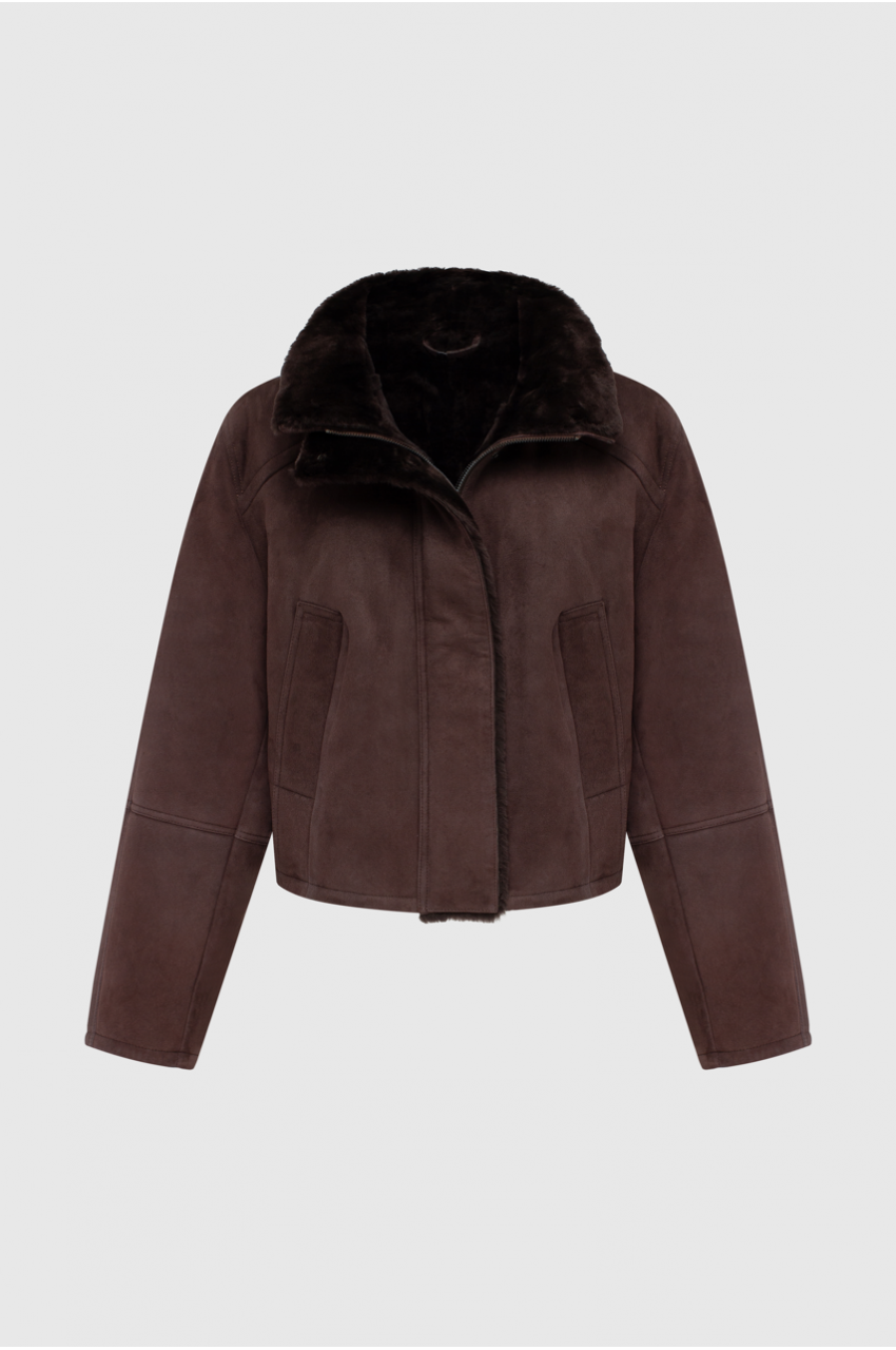 Dark chocolate suede merino sheepskin coat