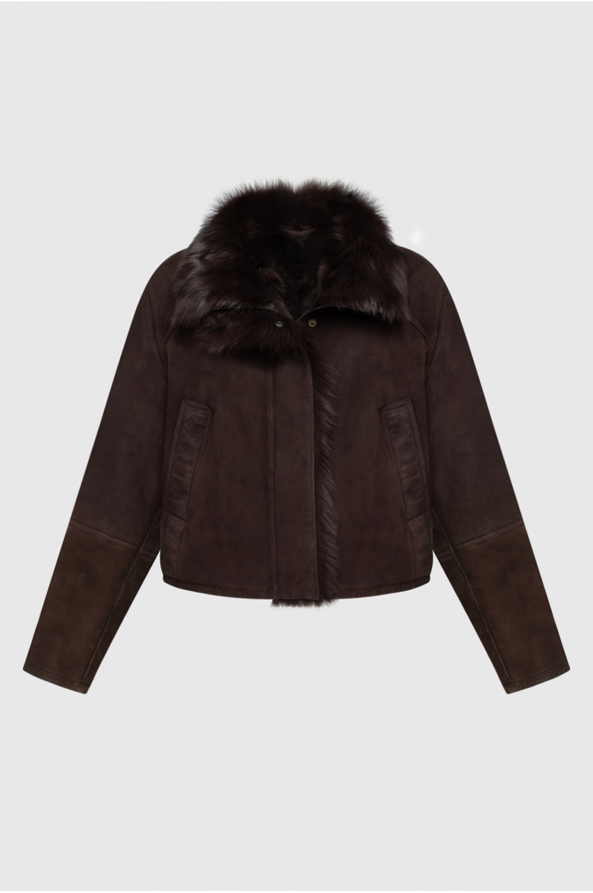 Dark chocolate suede sheepskin coat from Tuscan sheep