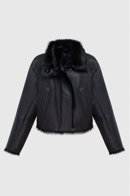 Short black Tuscan sheepskin coat