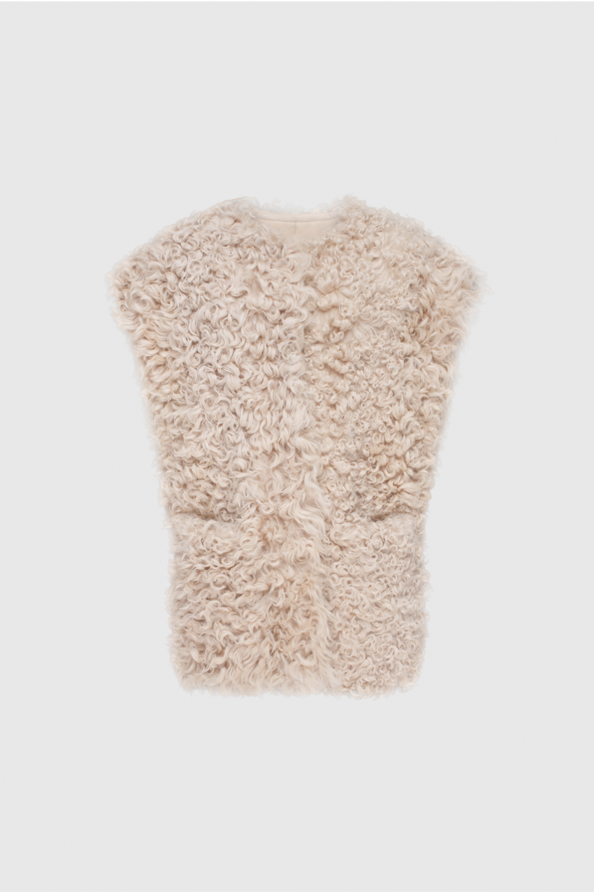 Beige natural sheepskin vest