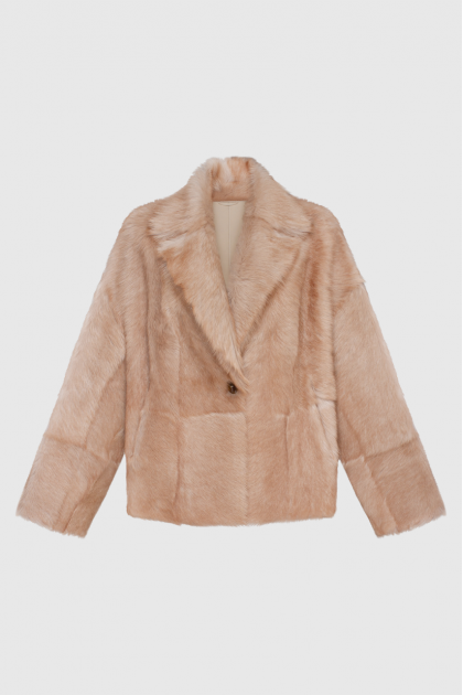 Double-sided sheepskin coat made of Tuscan sheepskin in beige color