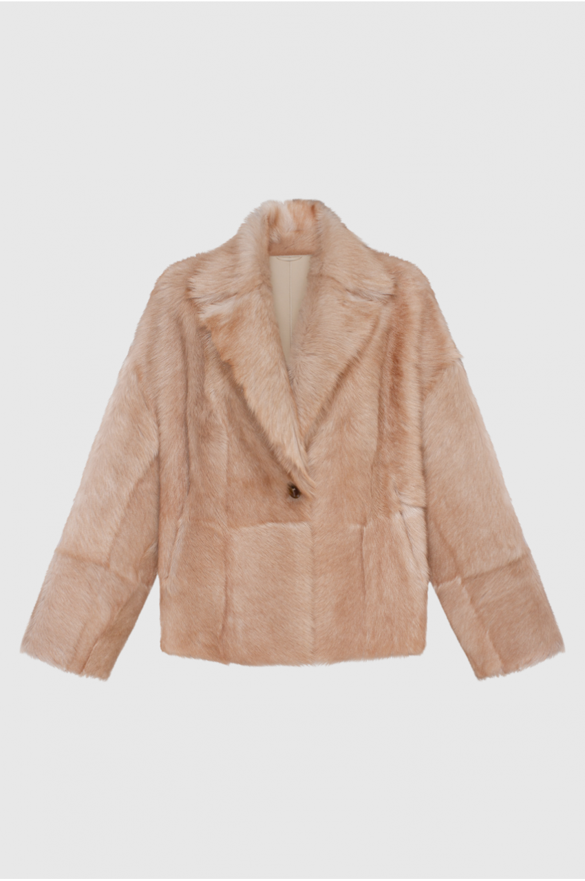 Double-sided sheepskin coat made of Tuscan sheepskin in beige color