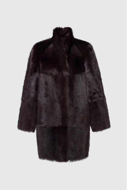 Double-sided dark chocolate-colored sheepskin coat made of Tuscan sheep
